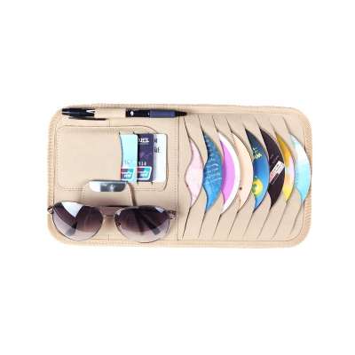 Hot sale Universal PU Leather Car Sun Visor card Holder glasses CD Plate Disk Sunshade Storage bag pocket Organizer