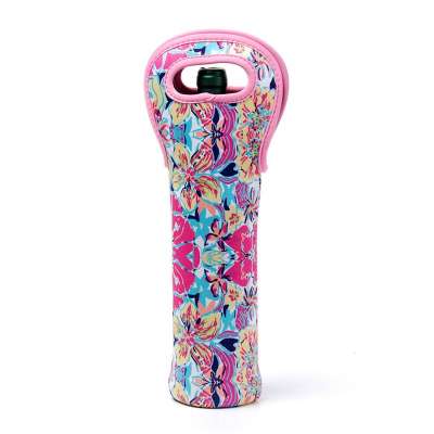 Factory Custom Digital Printed Neoprene Insulated Wine Bottle Holder Beer Carrying Cooler bag