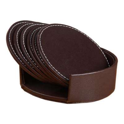 One Set 6pcs Simple Leather Classic Coasters for Drinks - Protect Furniture from Water Marks Scratch and Damage