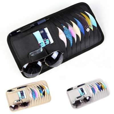 New Car Sun Visor Organizer PU Fashion Multifunction Easy Install Currency Leather Storage Bag Pouch Card Sunglasses Holder Clip